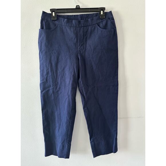 Isaac Mizrahi Live Pants Women's 12 Navy 24/7 Stretch Crop Back Slit Pull On - Picture 1 of 9
